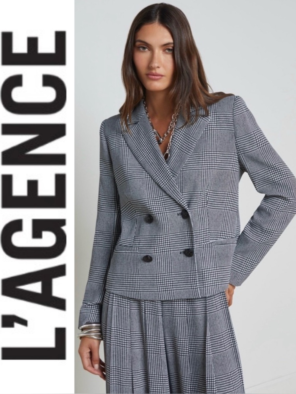 L’agence Atmore Houndstooth Double-Breasted Blazer
